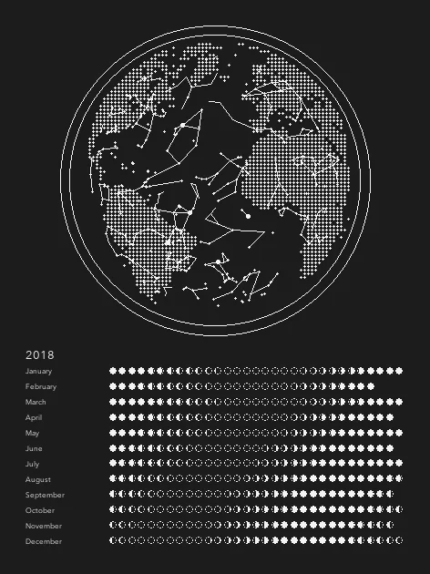 Calendário lunar no estilo Clássico, com a frase Um ano inteiro.